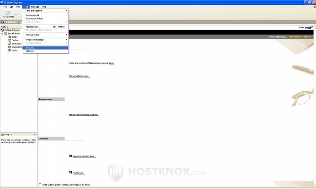 Outlook Express Tools Menu