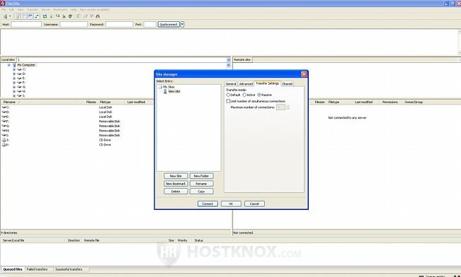 Site Manager Transfer Settings