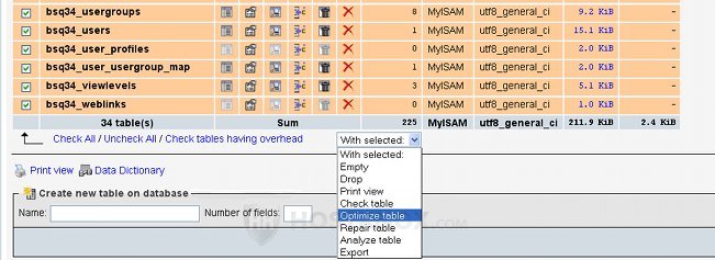 phpMyAdmin Database Optimization