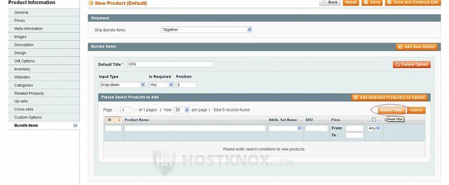Bundle Product Settings-Resetting Bundle Items Filter
