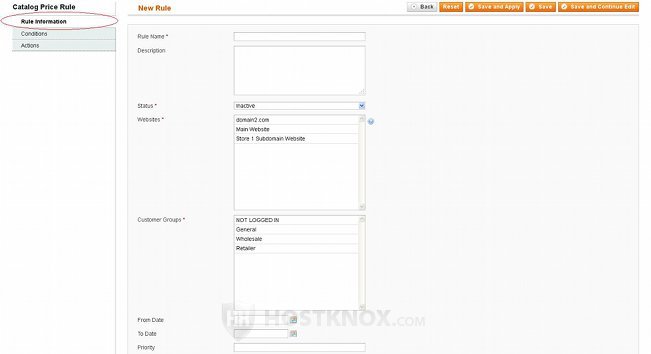 Catalog Price Rule Information Options