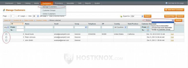 Performing Mass Actions with Customer Accounts