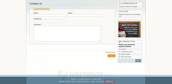 Contact Us Form on the Frontend