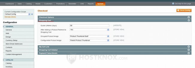 System Checkout Settings-Shopping Cart Panel