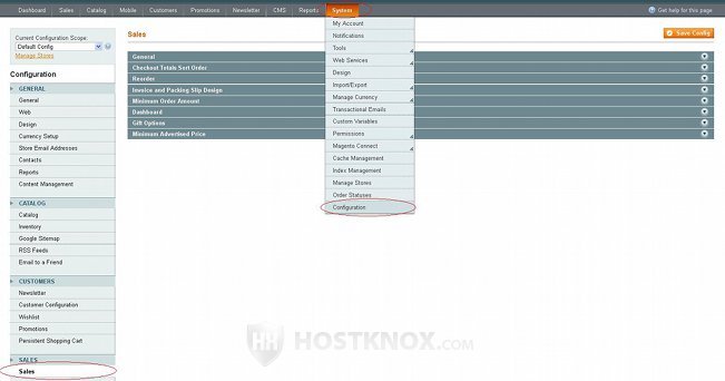 Accessing the System Configuration Sales Settings