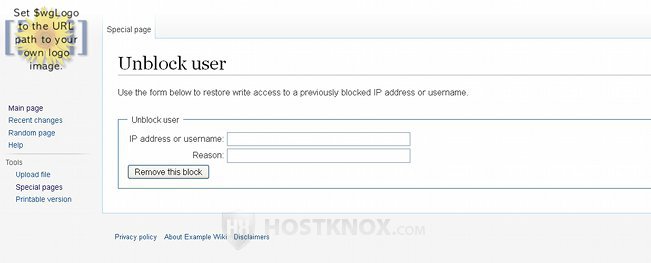 Form for Unblocking Users