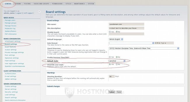 Board Settings Page