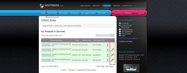 Client Area-Link to Pixie Control Panel