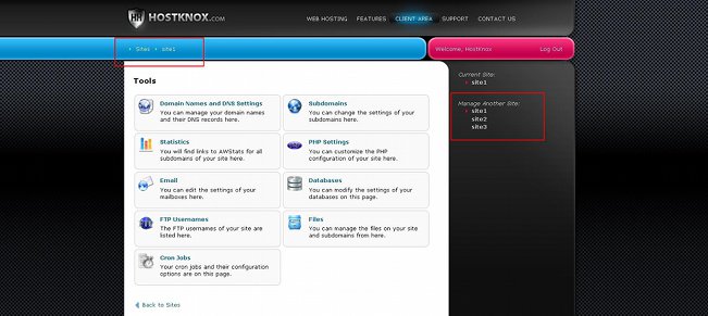 Pixie Control Panel Tools Page-Links to Other Accounts