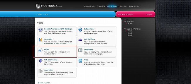 Accessing the Email Section of the Pixie Control Panel