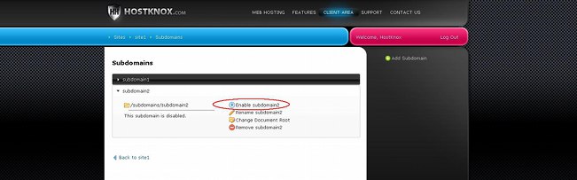Button for Enabling a Subdomain