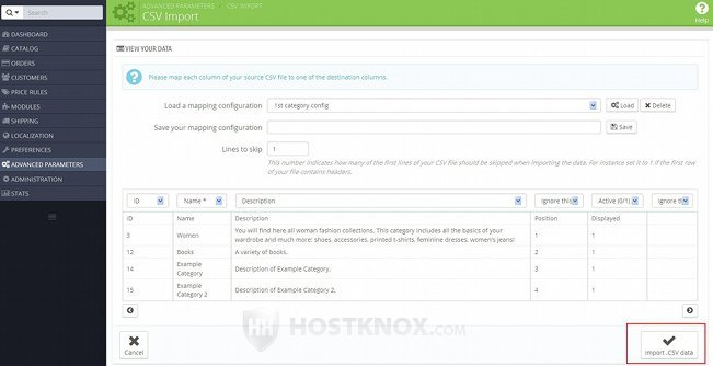 CSV File Data Page-Button for Importing CSV Data