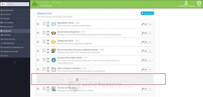 Changing the Order of Modules within a Hook by Dragging and Dropping