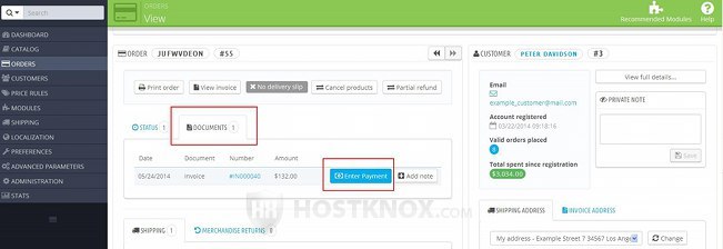 Order Details Page-Button for Entering the Payment Information in the Invoice