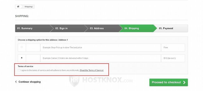 Shipping Step of the Checkout-Option for Accepting the Terms of Service