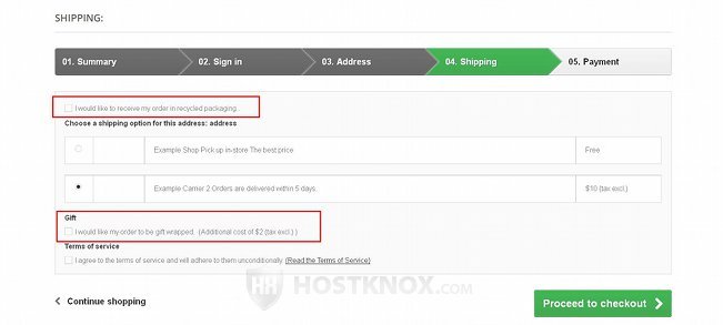 Shipping Step of the Checkout-Options for Gift Wrapping and Recycled Packaging
