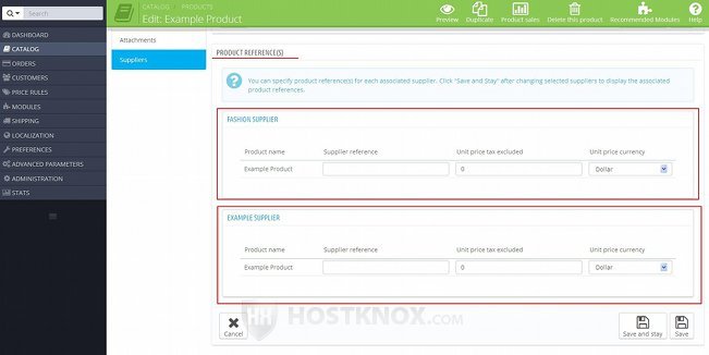 Form for Adding/Editing Products-Product Reference Options for Selected Suppliers