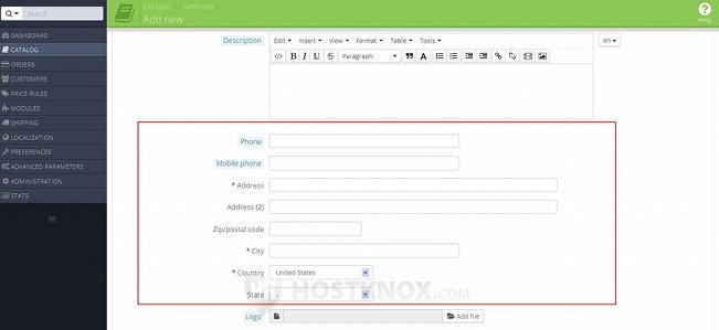 Form for Adding/Editing Suppliers-Address Options