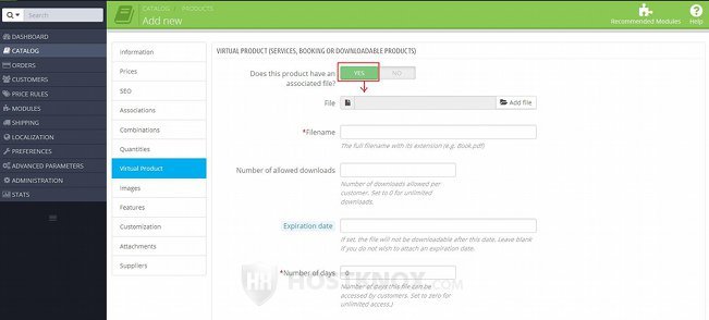 Form for Adding/Editing Products-Virtual Product Settings