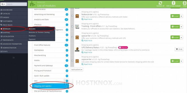 Shipping and Logistics Modules in the Admin Panel