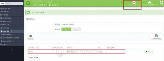 Tax Rule Form-Table with Taxes in the Rule