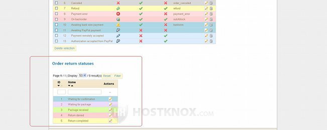 Backend-Order Return Statuses