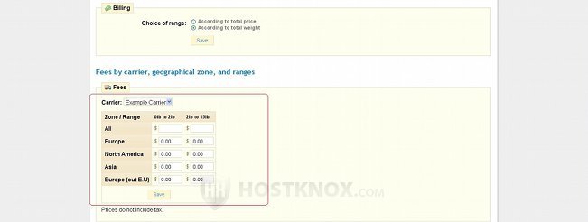 Example Carrier Fees