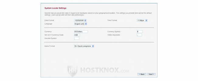 System Locale Settings Page