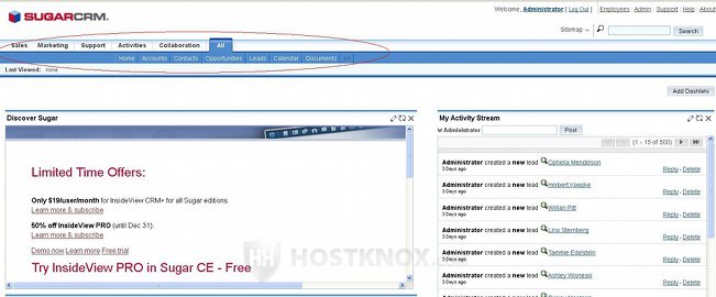 SugarCRM Navigation Bar