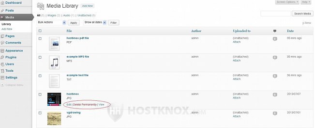 Table with Existing Media Files-Actions Per Media File