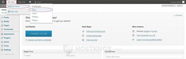 Network Admin Panel-Accessing the Sites Section